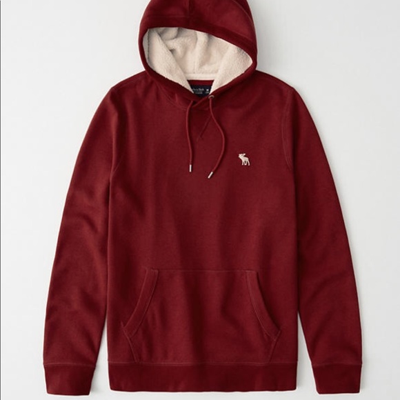 🆕 Abercrombie Sherpa Hood Red Sweatshirt - Picture 2 of 6